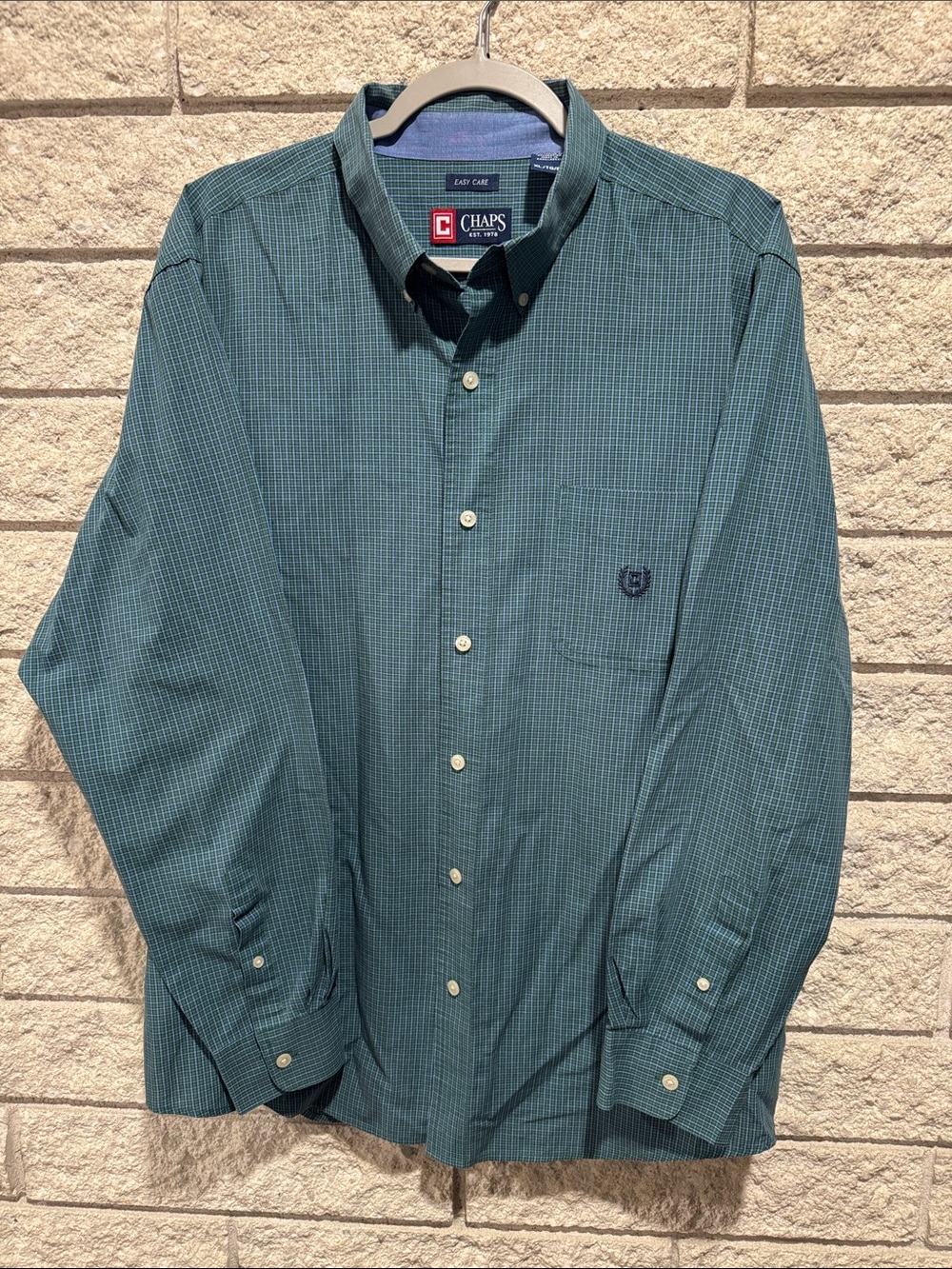 Chaps Men's Teal Green Small-Check Button-Down Shirt